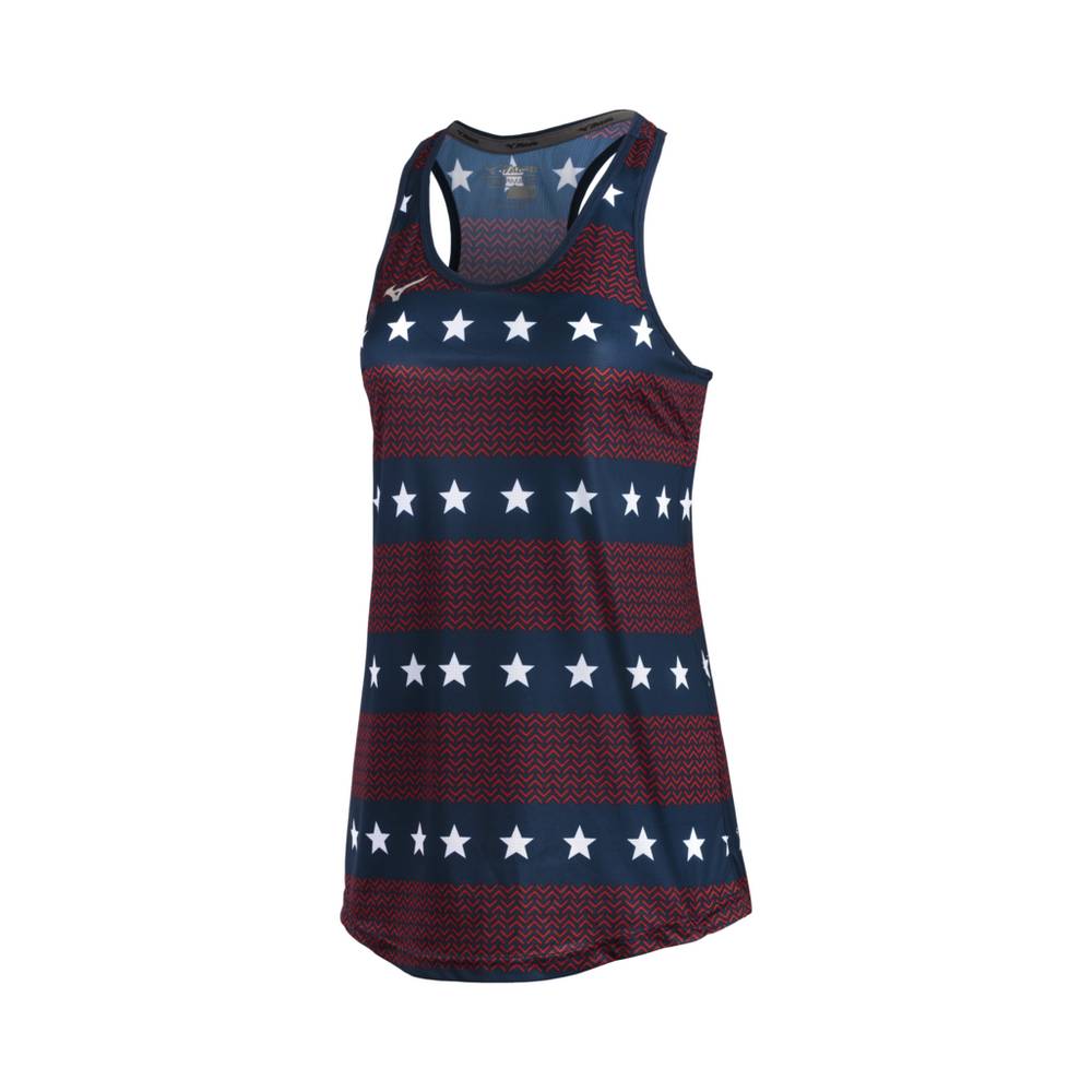 Damske Tank Top Mizuno Printable Červené/Modre Vypredaj RDOP76025